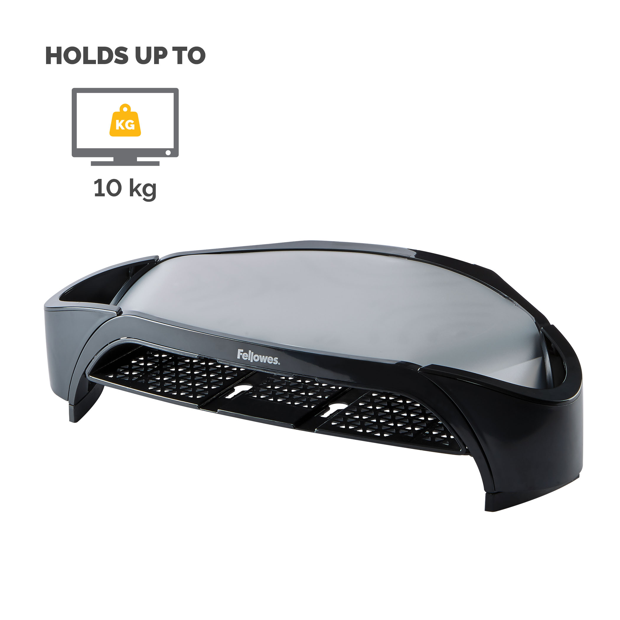 e33d5acbe8b432e49c6cfed1c1a90c7e0281ebf1 Fellowes Computer Monitor Stand with 3 Height Adjustments - Smart Suites Monitor Riser Plus with Storage Area - Ergonomic Adjustable Monitor Stand for Computers - Max Weight 10KG/Max Size 21" - Black