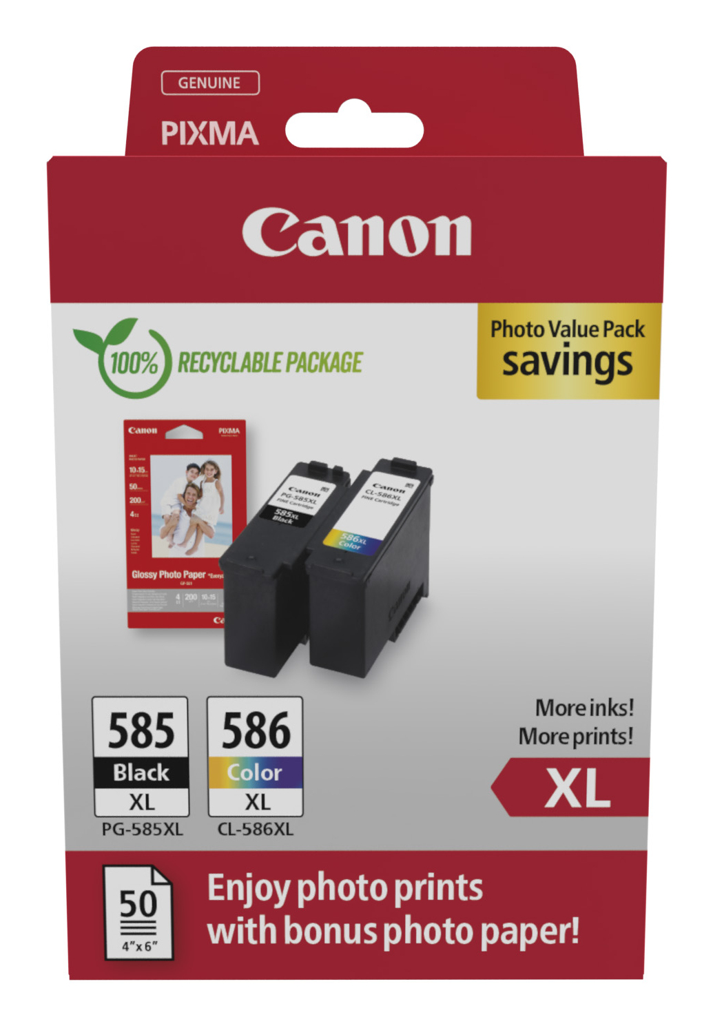 e507c381c2f8012e3f4b1e5ebd2c888c92ebcbf0 Canon 6204C005/PG-585XL/CL-586XL Ink cartridge multi pack high-capacity black + color XL + Photopaper GP-501, 2x300 pages ISO/IEC 19752 Pack=2 for Canon Pixma TS 7650