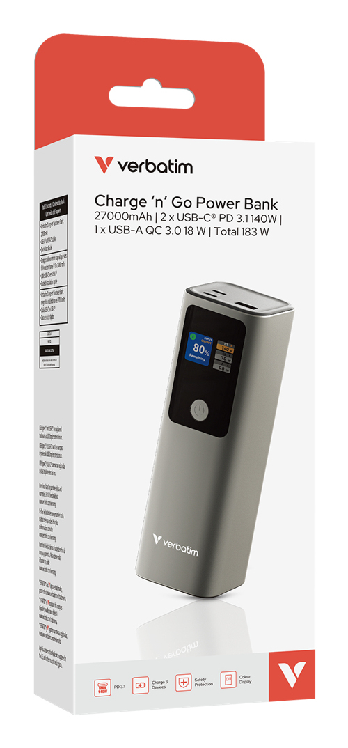 e7ec89d759e6ab4a20d757773a561cecd1a06bff Verbatim Charge ´n´ Go Power Bank 27000mAh 183W Grey