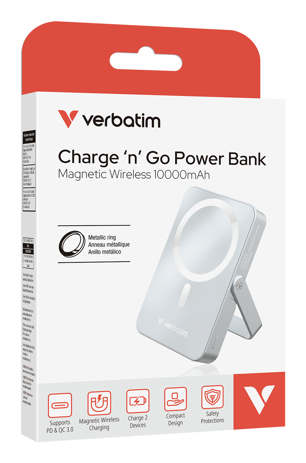 Verbatim Charge ´n´ Go Magnetic Wireless Power Bank with stand - 10000 mAh Blue
