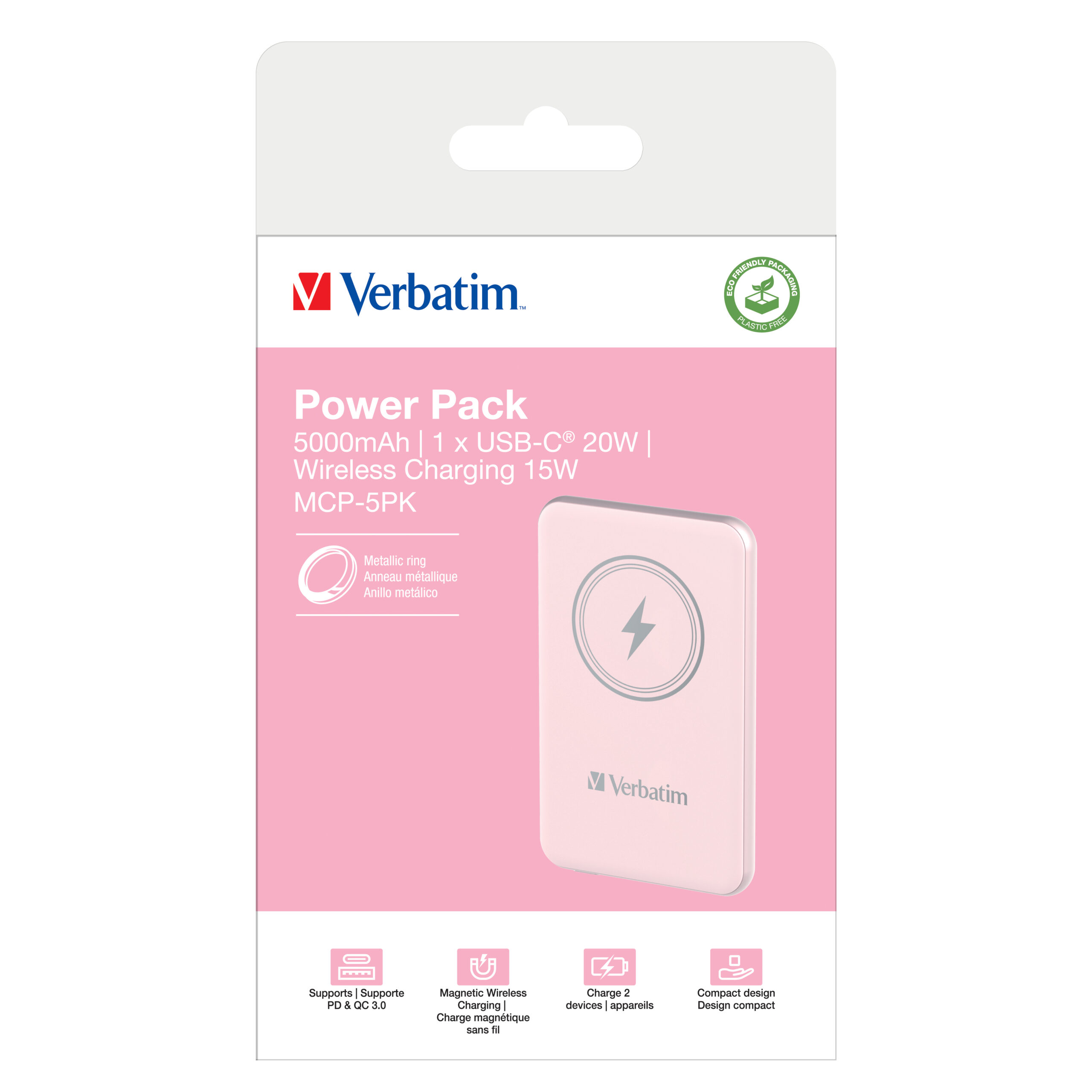 Verbatim Charge ´n´ Go Magnetic Wireless Power Bank 5000mAh Pink