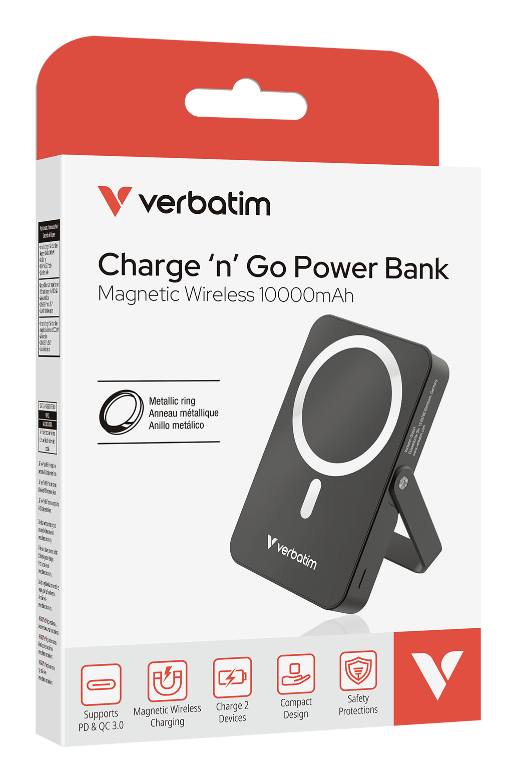 Verbatim Charge ´n´ Go Magnetic Wireless Power Bank with stand - 10000 mAh Black