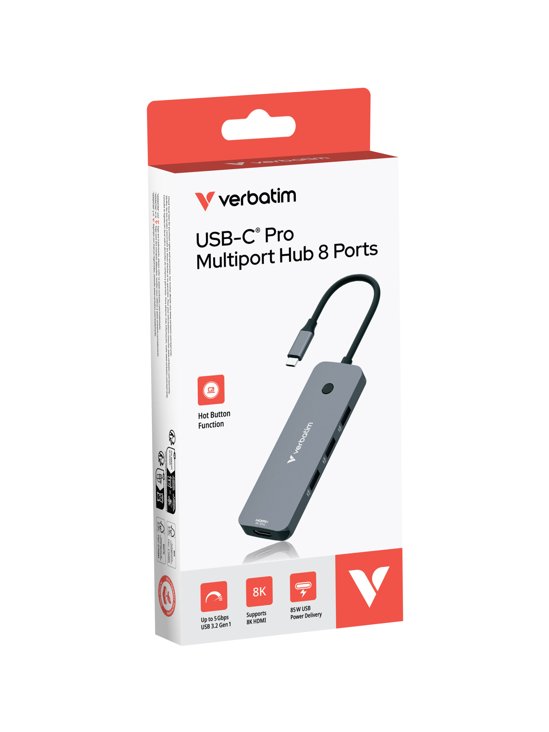 fe0f669ea9756d6801b603411028e63bfb961a98 Verbatim CMH-08 USB Type-C 5000 Mbit/s Silver
