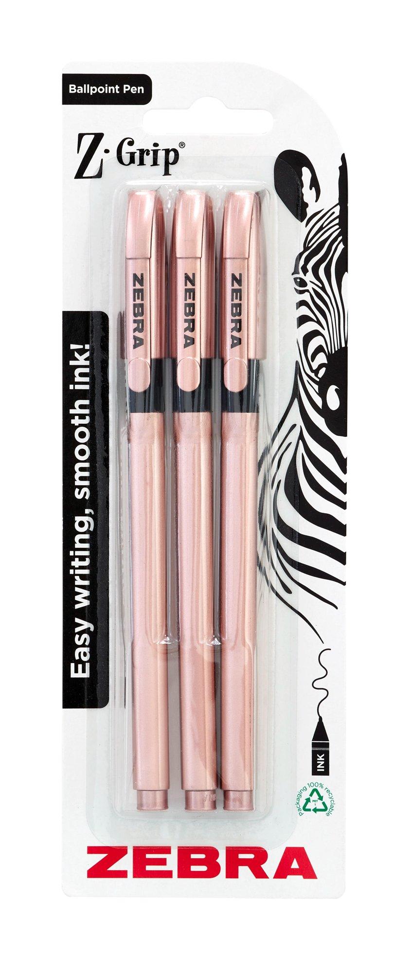 Z-GRIP Smooth Black Ink Ballpoint Pens Rose Gold Pack of 3
