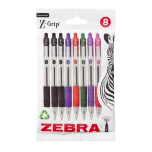 Z-Grip Retractable Ballpoint Pen 1mm Tip Assorted Ink Pack of 8