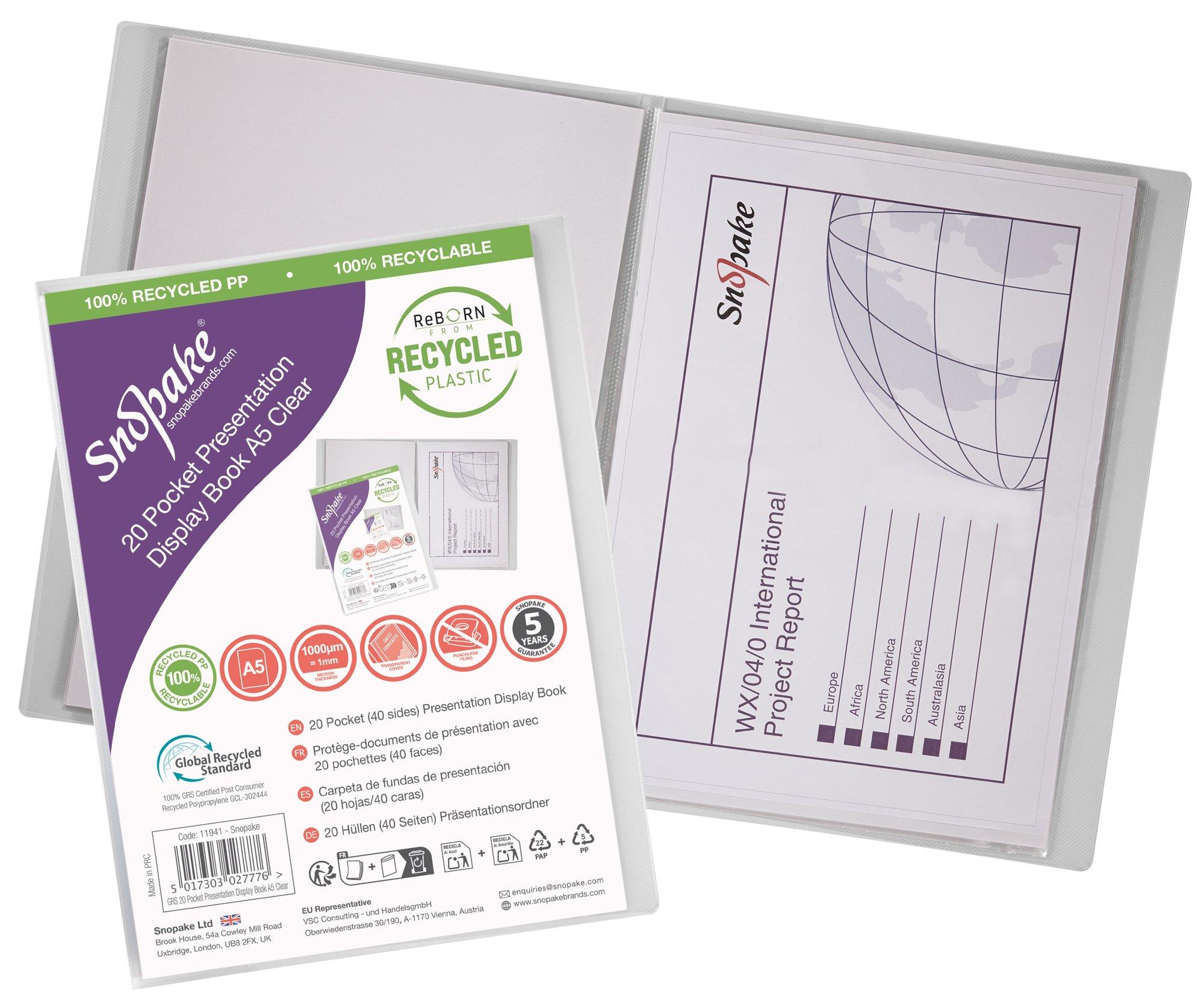 Snopake Presentation Display Book 20 pocket / 40 sides to view A5 Clear- 1 Book
