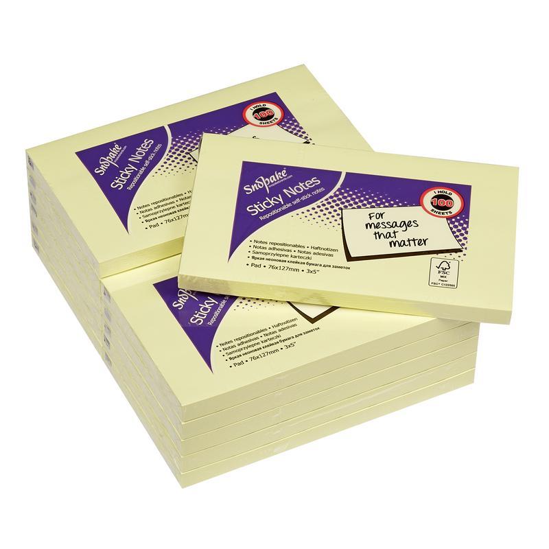 Snopake FSC Sticky Note Yellow 100 Sheets- 12 Packs
