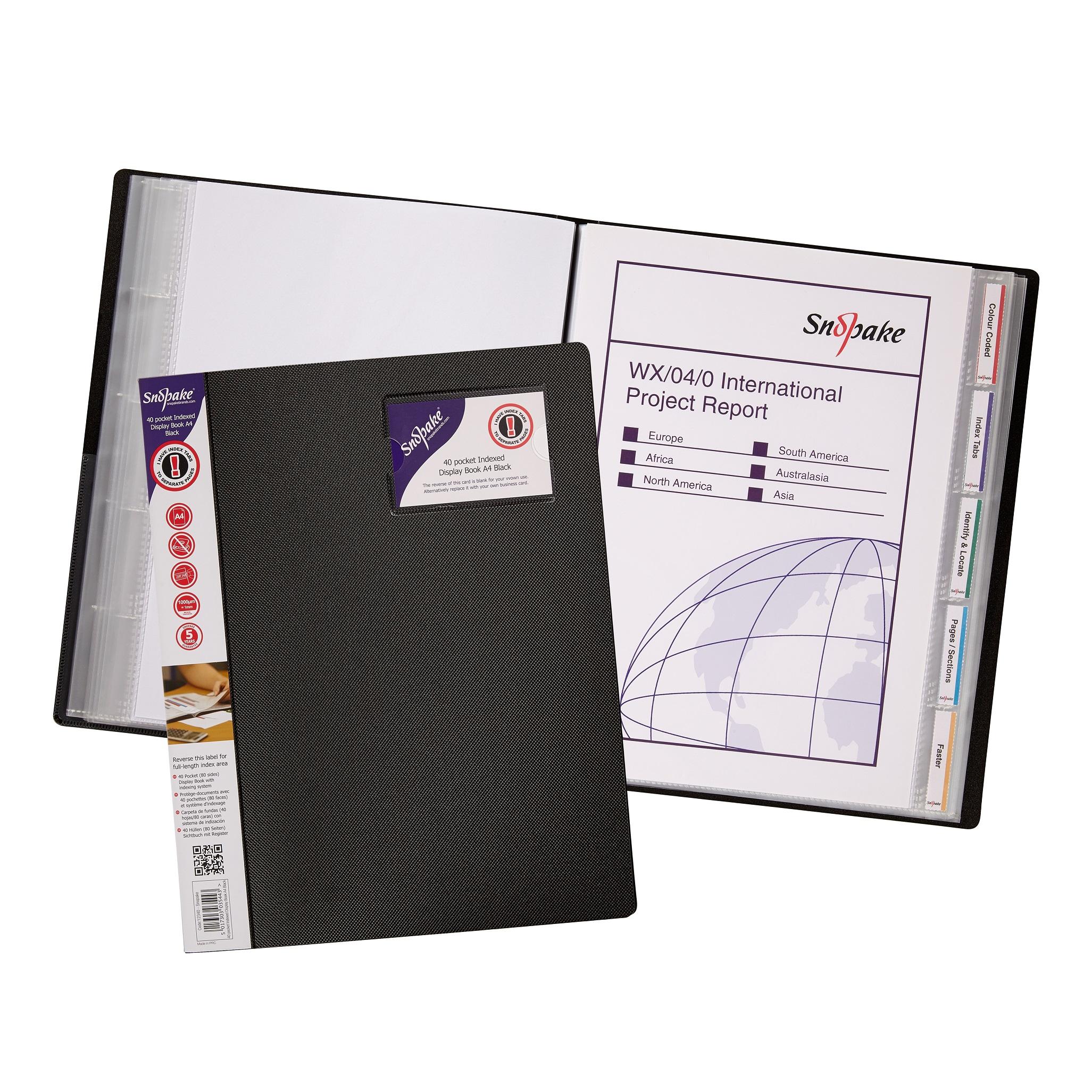 Snopake Display Book Indexed 40 pocket / 80 sides to view A4 Black- 5 Books