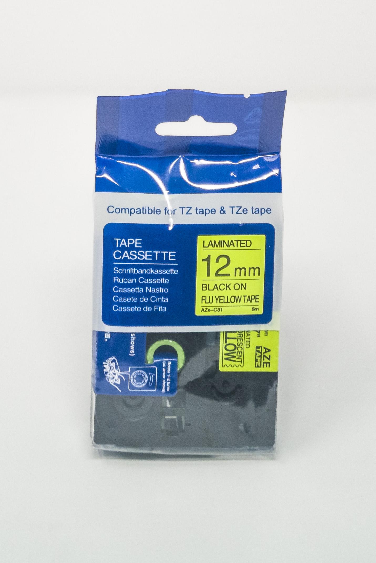 Compatible Brother P-Touch TZe-C31 Labelling Tape Cassette Black on Fluorescent Yellow also for TZ-C31
