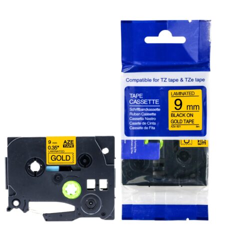 Compatible Brother P-Touch TZe-821 Labelling Tape Cassette Black on Gold also for TZ-821
