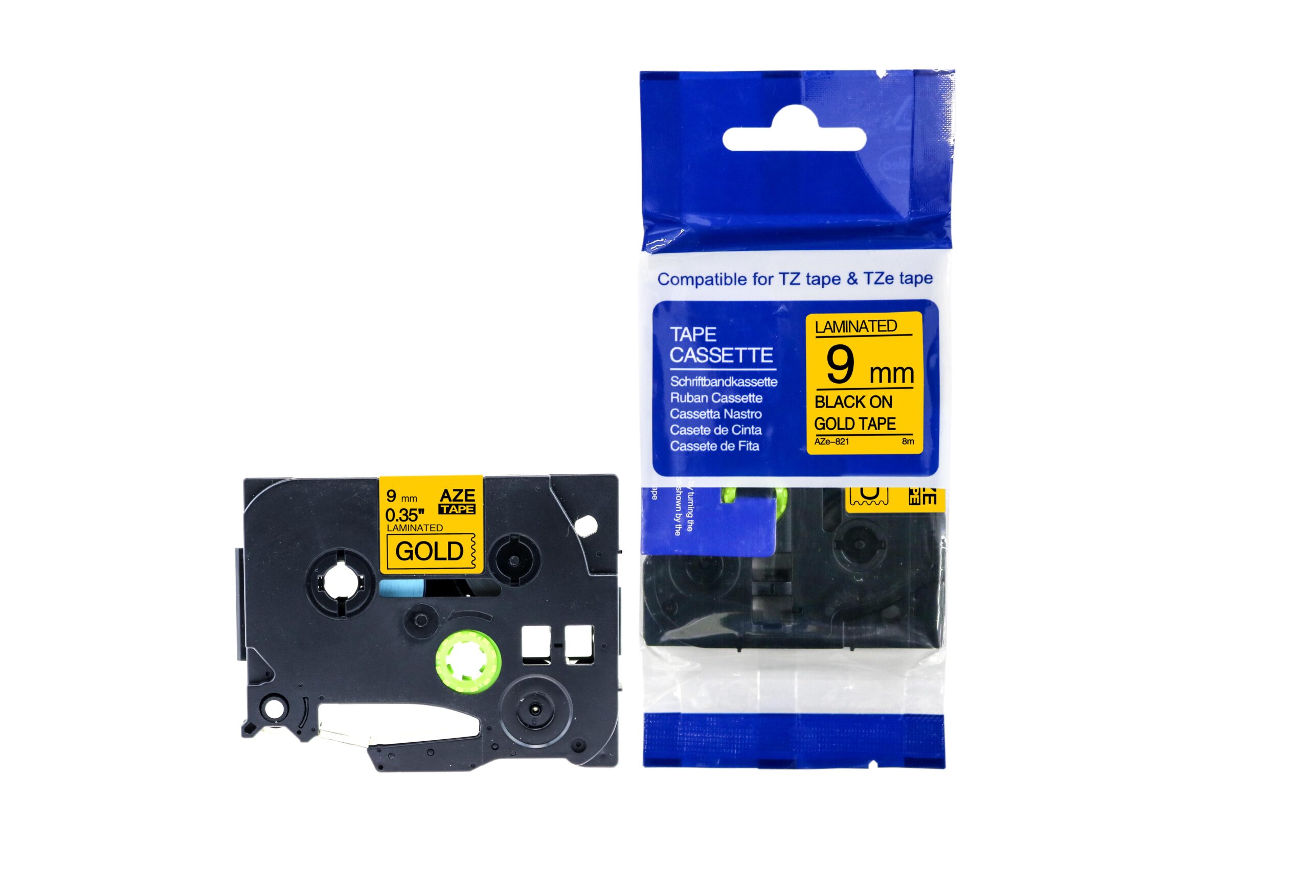 Compatible Brother P-Touch TZe-821 Labelling Tape Cassette Black on Gold also for TZ-821