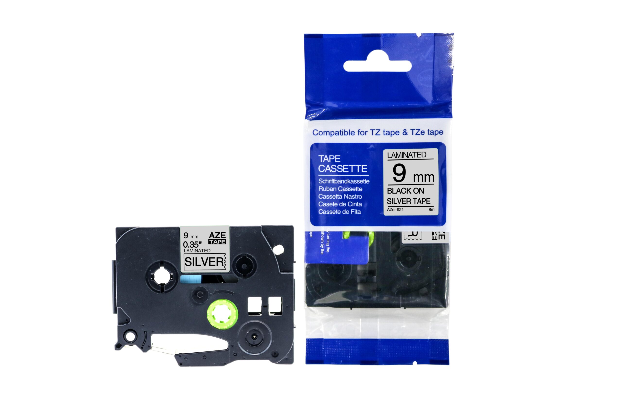 Compatible Brother P-Touch TZe-921 Labelling Tape Cassette Black on Silver also for TZ-921