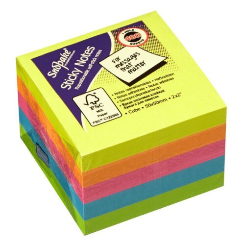 Snopake FSC Sticky Note Mini Cube Neon 400 Sheet Mini Cube- 1 Cube