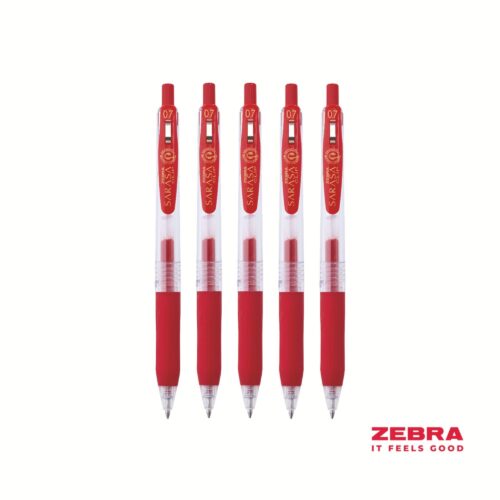 Zebra Eco SARASA Gel Retractable Rollerball CLIP 0.7mm Pen Red Ink Box 10
