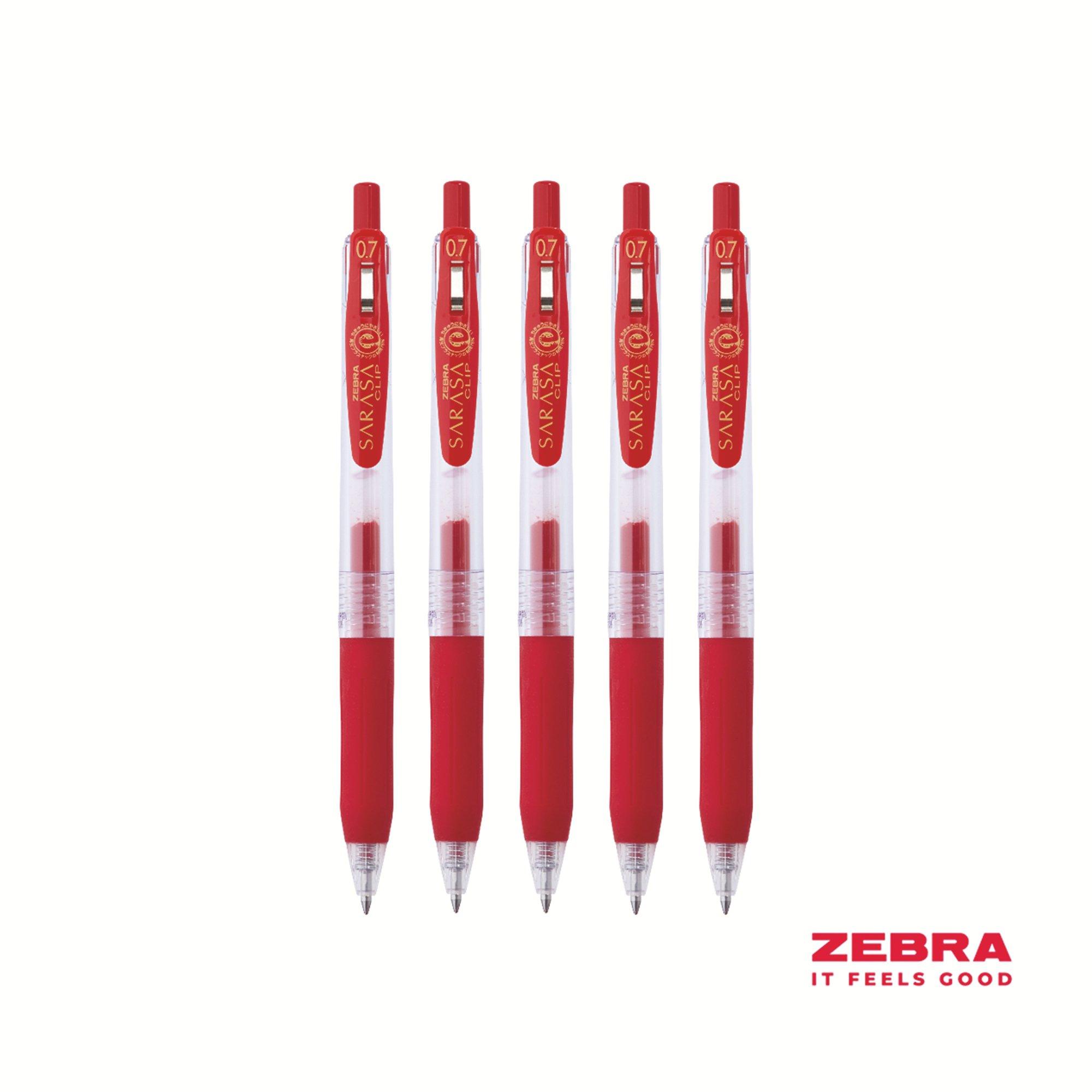 Zebra Eco SARASA Gel Retractable Rollerball CLIP 0.7mm Pen Red Ink Box 10