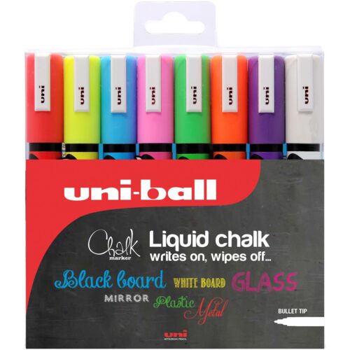 Uni-ball PWE-5M Chalk Marker Medium Bullet Tip Assorted Pack of 8