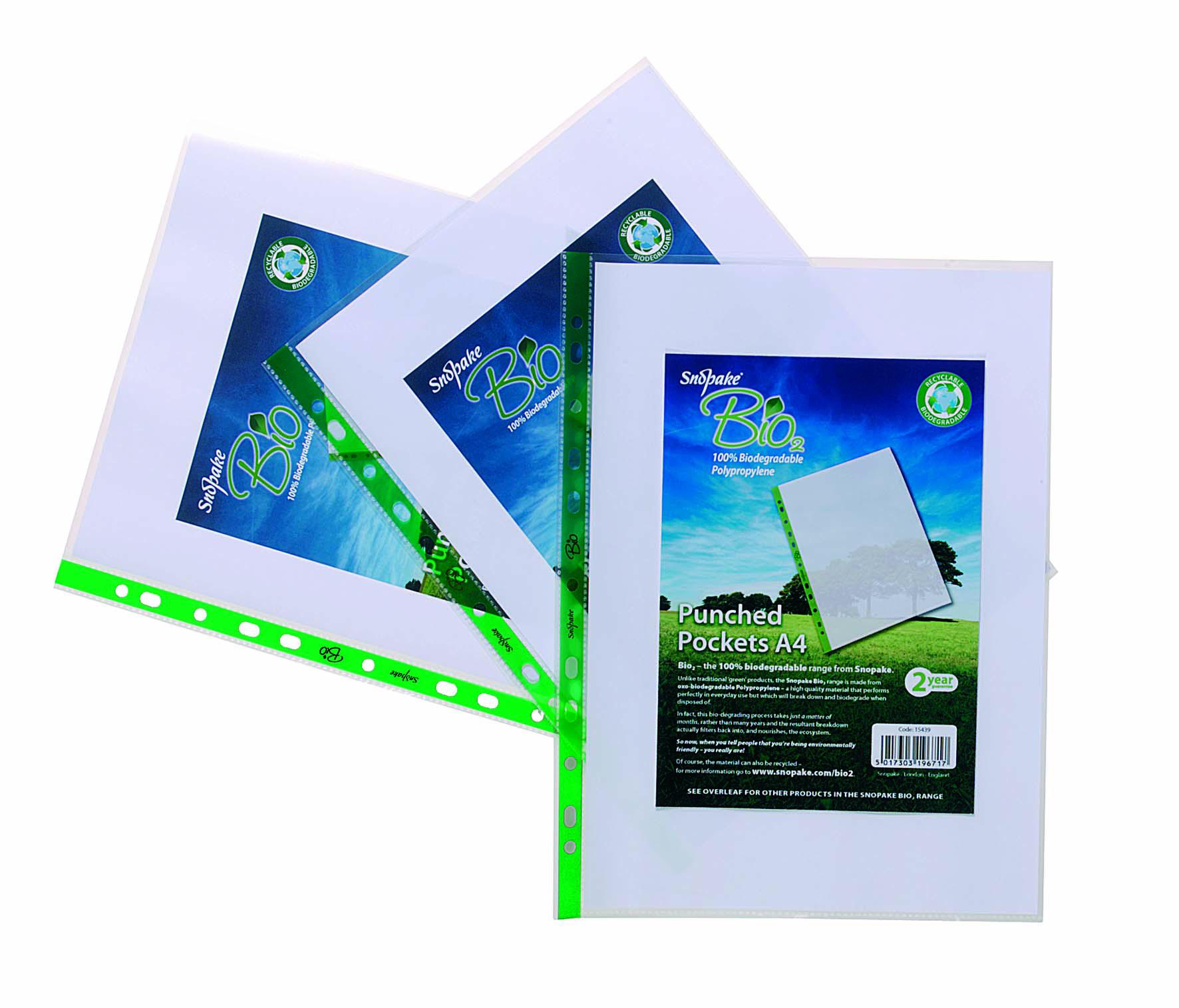 Snopake Bio2 Punched Pockets A4 Clear- 1 Pack of 100