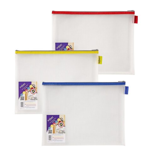 Snopake EVA Mesh Zippa Bag Foolscap Assorted- 3 Bags