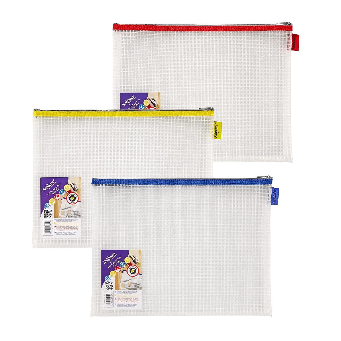 Snopake EVA Mesh Zippa Bag Foolscap Assorted- 3 Bags