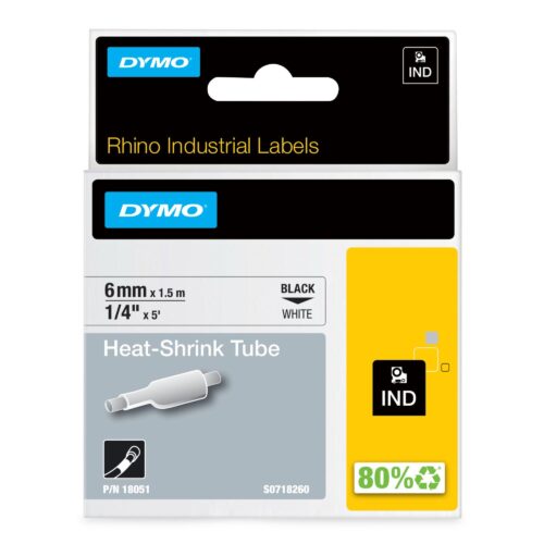 Original Dymo 18051/S0718260 Heat Shrink Tubes black / white 6mm x 1.5m for Dymo Rhino 6-12mm/19mm/24mm