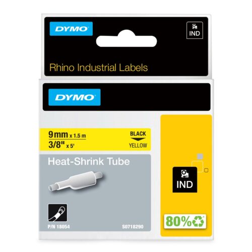 Original Dymo 18054 (S0718290) Heat Shrink Tubes Black / Yellow 9mm x 1.5m