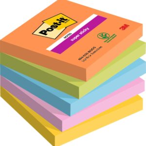 Post-it® Super Sticky Notes Boost Colour Collection 76 mm x 76 mm 90 Sheets/Pad 5 Pads/Pack 100% PEFC SGSCH-PEFC-COC-110078