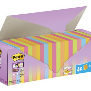 Post-it® Super Sticky Z-Notes Assorted Colours 76 mm x 76 mm Promo Pack 90 Sheets/Pad 20 + 4 FREE Pads/Pack Cardboard Pack 100% PEFC SGSCH-PEFC