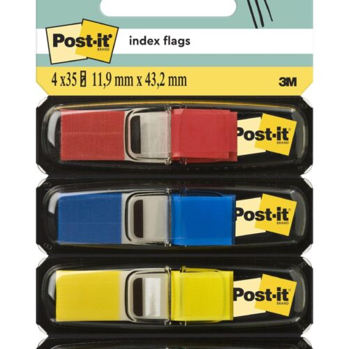 Post-it® Index Flags Small Yellow Red Blue and Green 11.9 mm x 43.2 mm 35 Flags/Dispenser 4 Dispensers/Pack