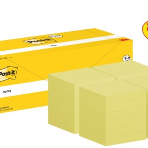 Post-it® Notes Canary Yellow 76 mm x 76 mm Promo Pack 100 Sheets/Pad 12 + 12 FREE Pads/Pack Cardboard Pack 100% PEFC SGSCH-PEFC-COC-110078
