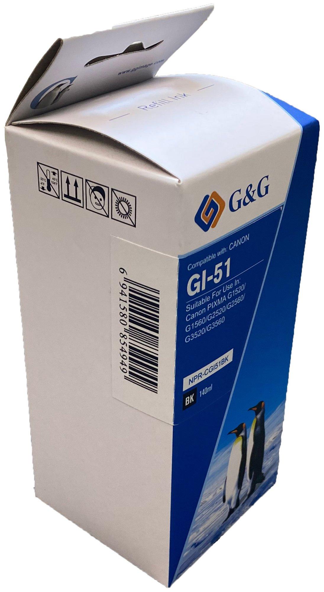 Compatible Canon G+G GI-51PGBK Black Ink Bottle 4529C001 140ml Ink 6000 Pages