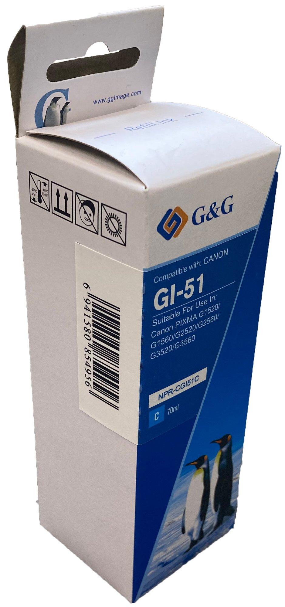 Compatible Canon G+G GI-51C Cyan Ink Bottle 4546C001 70ml Ink 7700 Pages