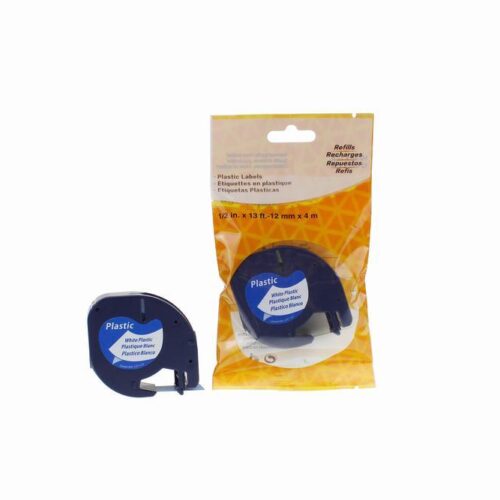 Compatible Dymo 91201 Plastic Labelling Tape Cassette Black on White 12mm x 4m LetraTAG