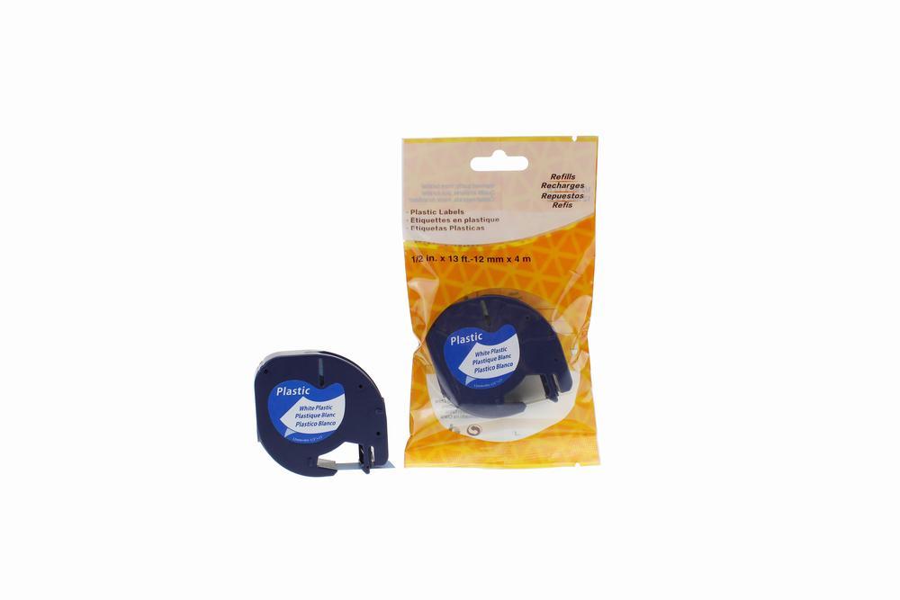 Compatible Dymo 91201 Plastic Labelling Tape Cassette Black on White 12mm x 4m LetraTAG