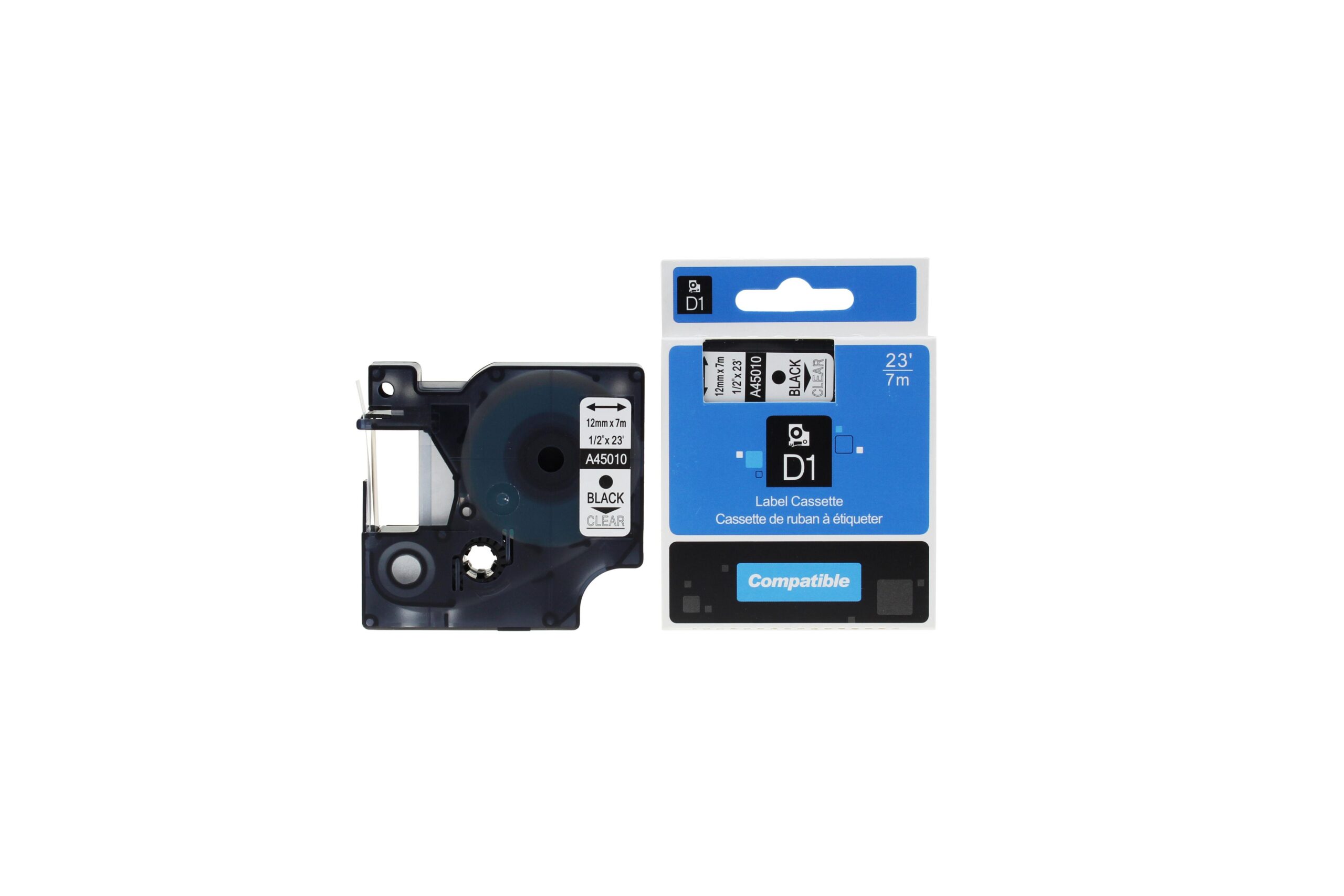 Compatible Dymo 45010 S0720500 Labelling Tape Cassette Black on Clear