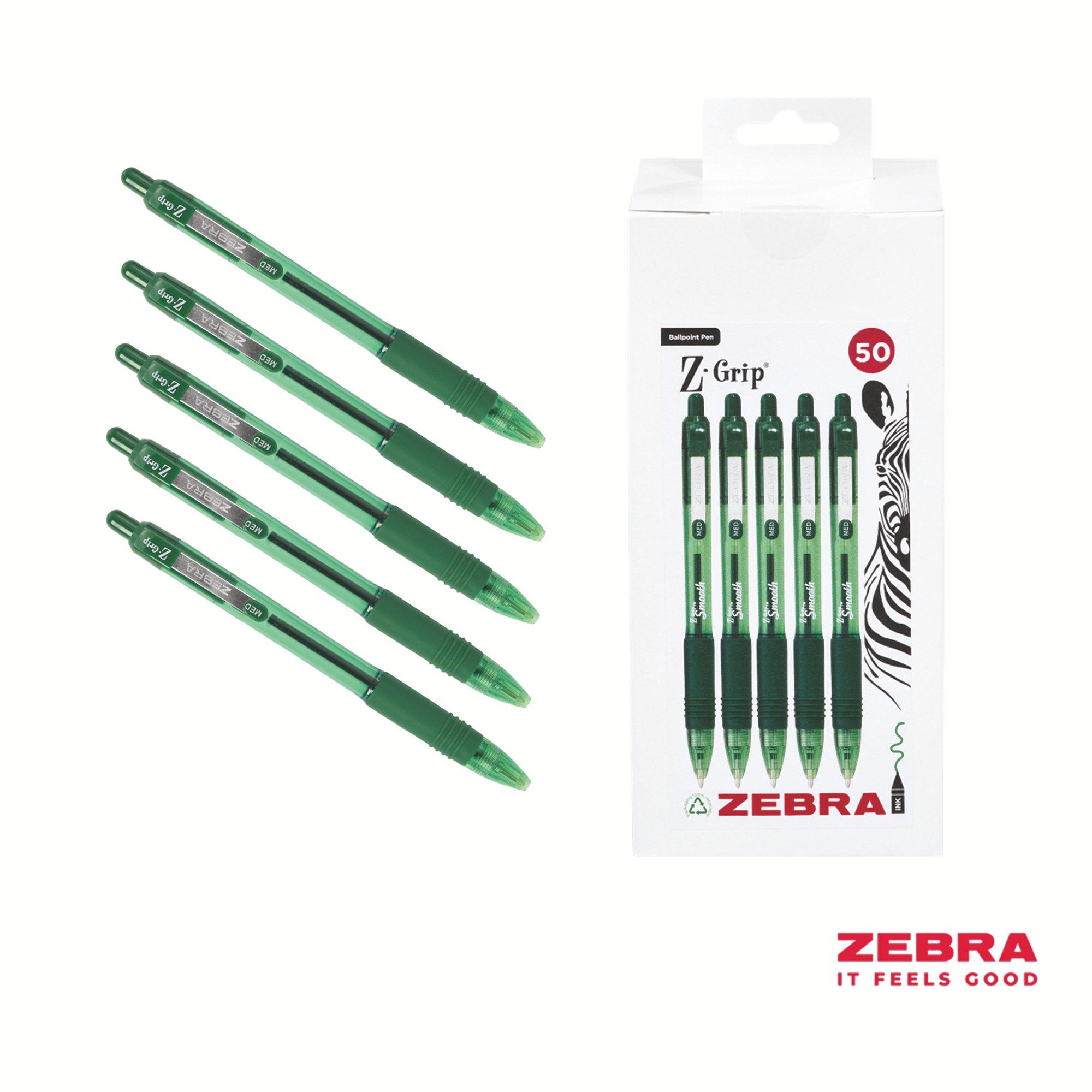 Zebra Z-Grip Smooth Retractable Ballpoint Pen Green Ink Box of 50