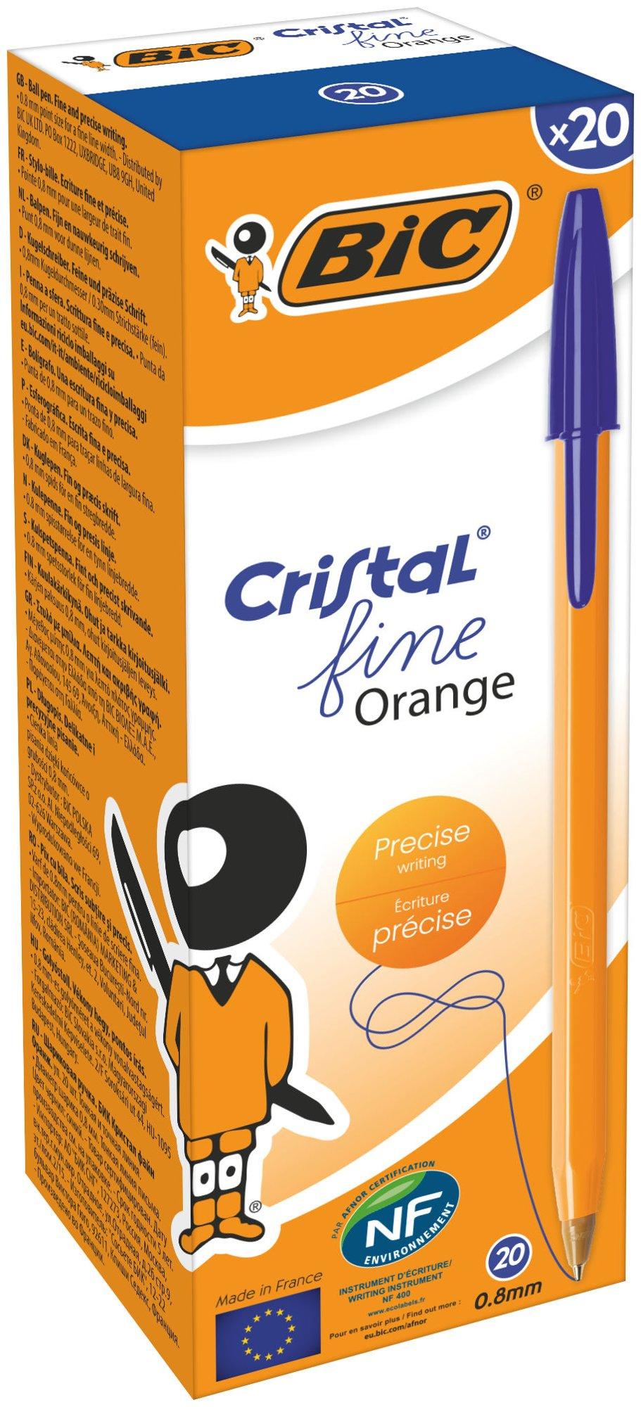 BIC Orange Ballpoint Pen Blue Fine 0.8mm Pack of 20