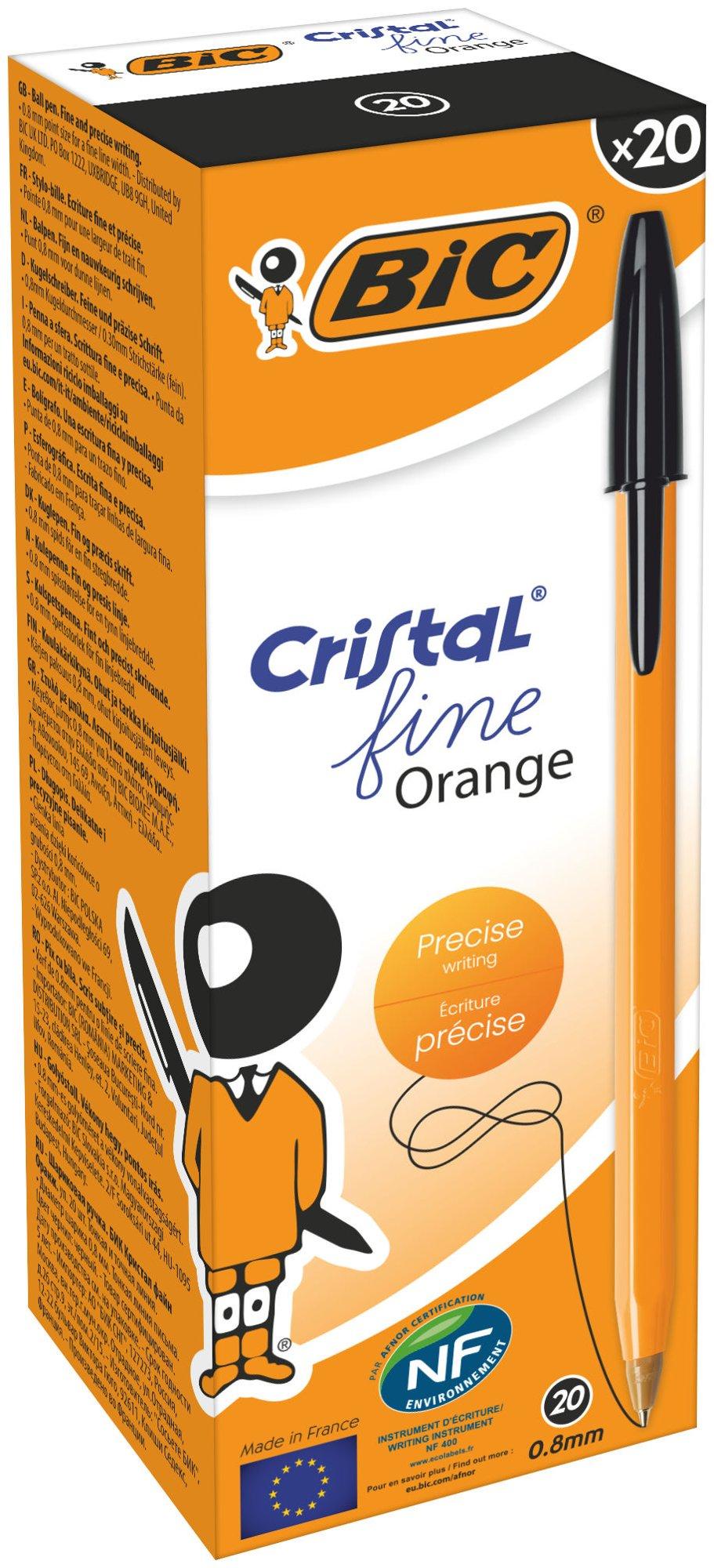 BIC Orange Ballpoint Pen Black Fine 0.8mm Pack of 20