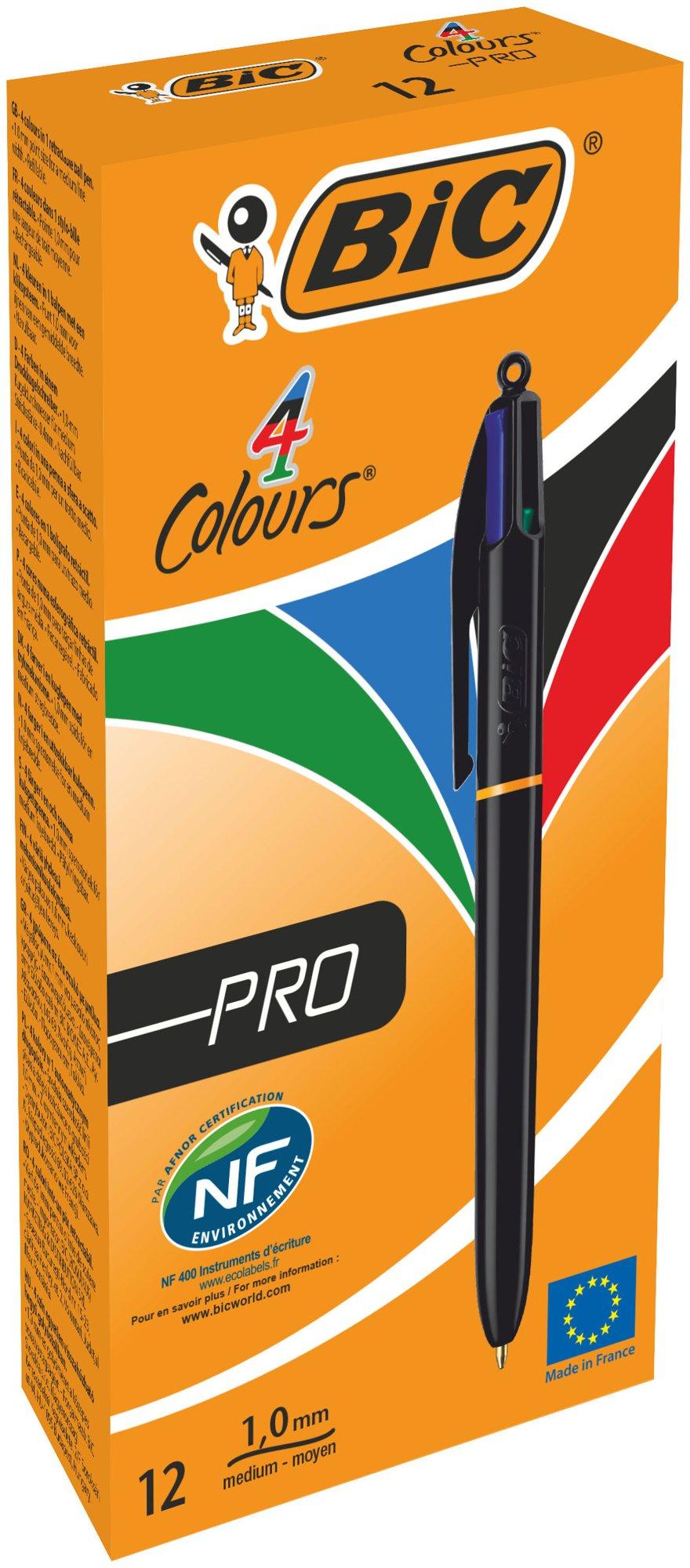 BIC 4 Colours Black Barrel Pro Ball Pen Pack of 12