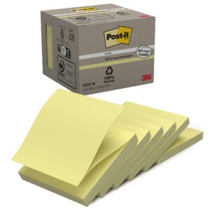 Post-it® Recycled Z-Notes Canary Yellow 76 mm x 76 mm 100 Sheets/Pad 6 Pads/Pack 100% PEFC Recycled SGSCH-PEFC-COC-110078