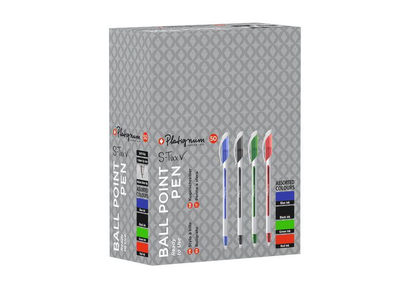 Snopake S-Tixx Multicoloured Ball Point Pen - 1 Box of 50 pens