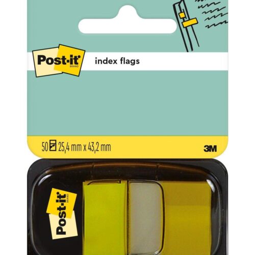 Post-it® Index Flags Medium Yellow 25.4 mm x 43.2 mm 50 Flags/Dispenser 1 Dispenser/Pack