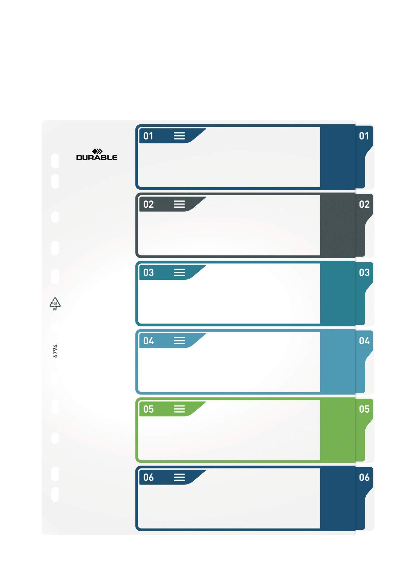 Durable 6 Part Numbered Index Divider