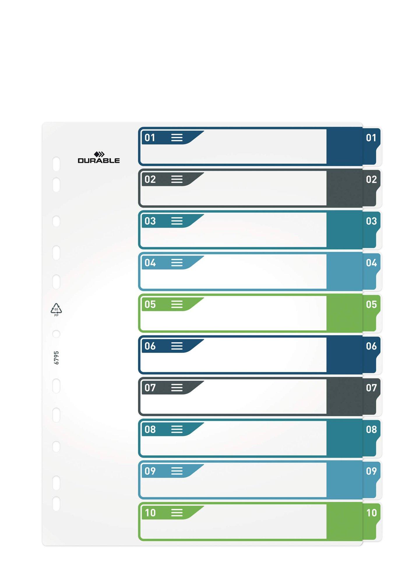 Durable 10 Part Numbered Index Divider