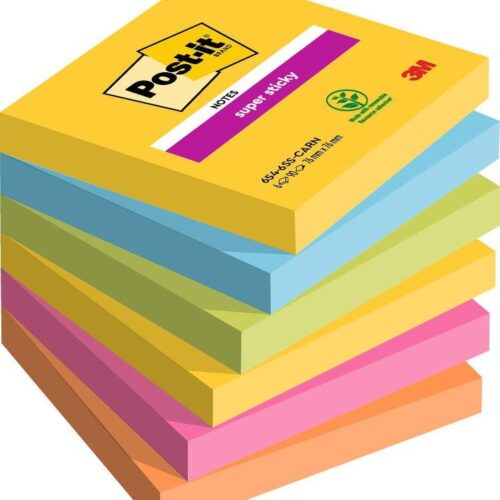 Post-it® Super Sticky Notes Carnival Colour Collection 76 mm x 76 mm 90 Sheets/Pad 6 Pads/Pack 100% PEFC SGSCH-PEFC-COC-110078