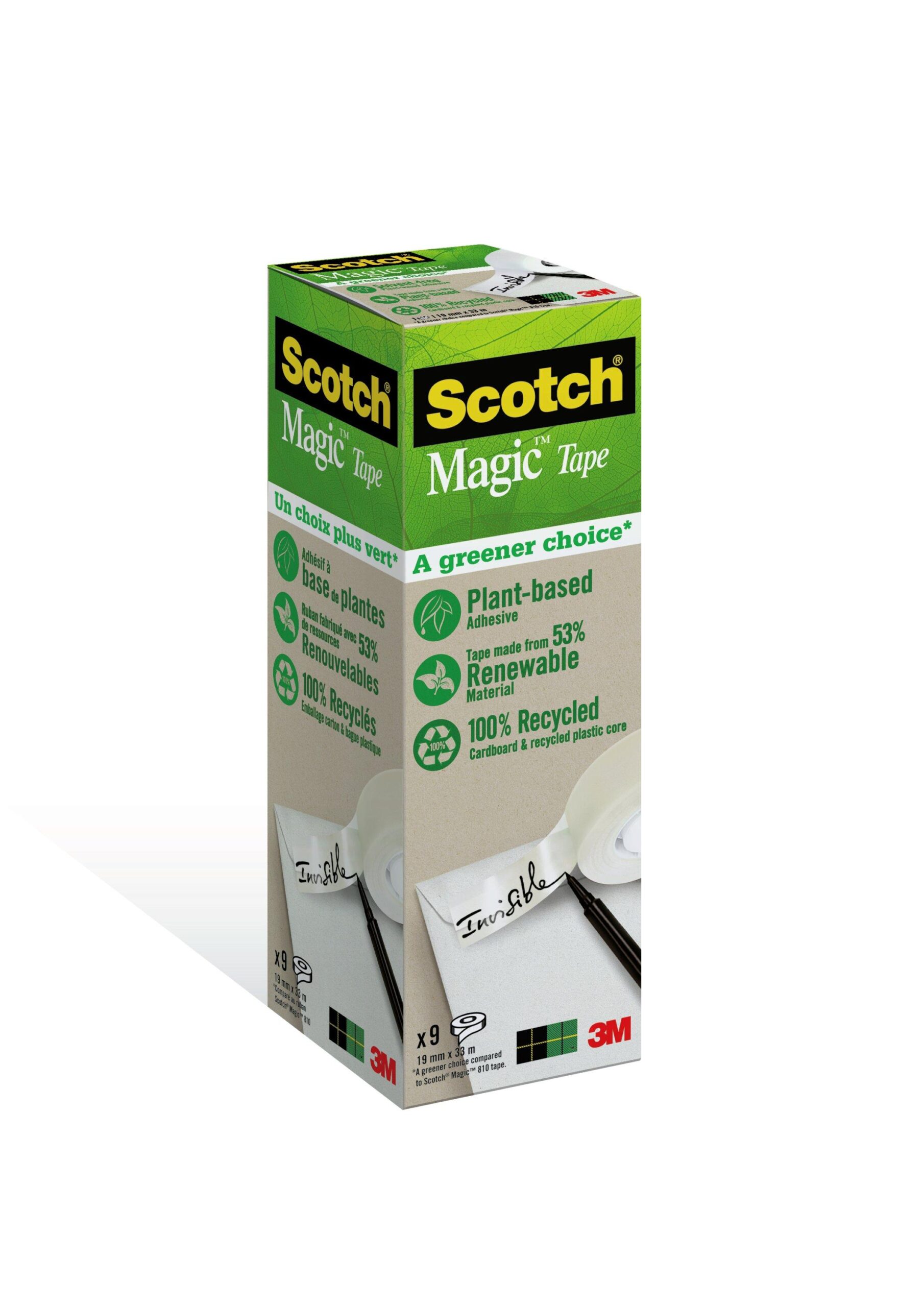 Scotch® Magic™ Tape Made with 66% Plant Based Adhesive 19 mm x 33 m 9 Rolls/Pack