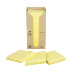 Post-it® Recycled Notes Canary Yellow 76 mm x 76 mm 100 Sheets/Pad 16 Pads/Pack 100% PEFC Recycled SGSCH-PEFC-COC-110078