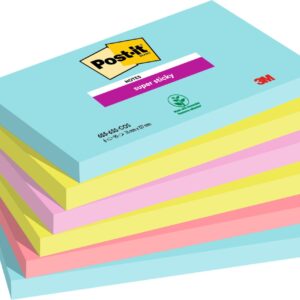 Post-it® Super Sticky Notes Cosmic Colour Collection 76 mm x 127 mm 90 Sheets/Pad 6 Pads/Pack 100% PEFC SGSCH-PEFC-COC-110078