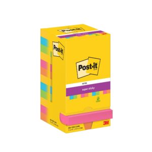 Post-it® Super Sticky Notes Carnival Colour Collection 76 mm x 76 mm 90 Sheets/Pad 12 Pads/Pack Cardboard Pack 100% PEFC SGSCH-PEFC-COC-110078