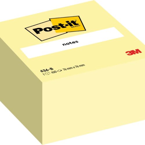 Post-it® Notes Cube 636-B Canary Yellow 76 mm x 76 mm 450 Sheets/Pad 1 Pad/Pack 100% PEFC SGSCH-PEFC-COC-110078