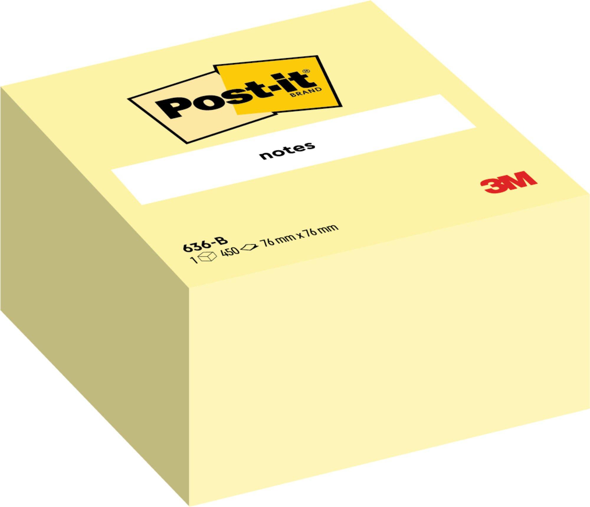 Post-it® Notes Cube 636-B Canary Yellow 76 mm x 76 mm 450 Sheets/Pad 1 Pad/Pack 100% PEFC SGSCH-PEFC-COC-110078